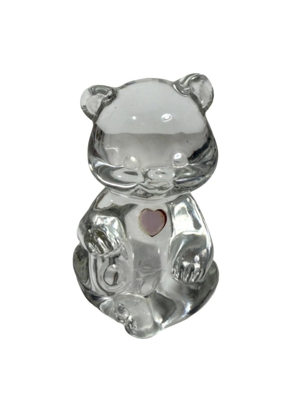 Fenton Glass Art Pink Heart Birthday Birthstone Bear w/ Sticker October